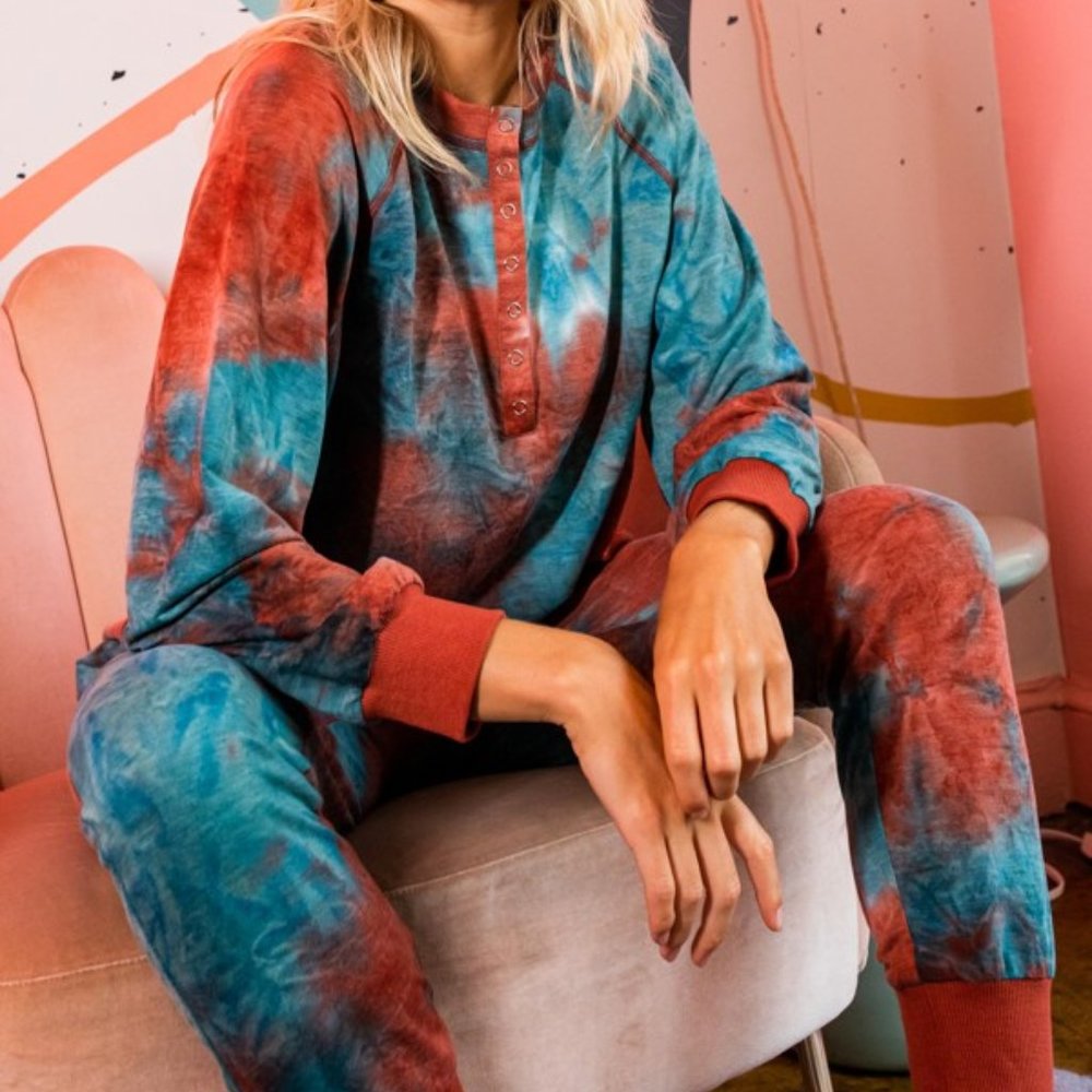 PLUS tie-dye knit lounge set ★ long-sleeve + joggers ★ NWT ★ sizes 1X-3X {Oddi}